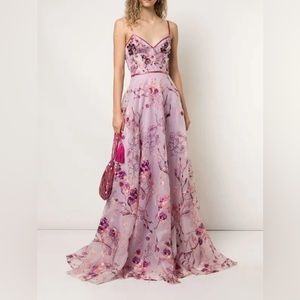 NWT Designer Marchesa Notte Strappy Spring Formal Floral Organza Gown, Size 8.